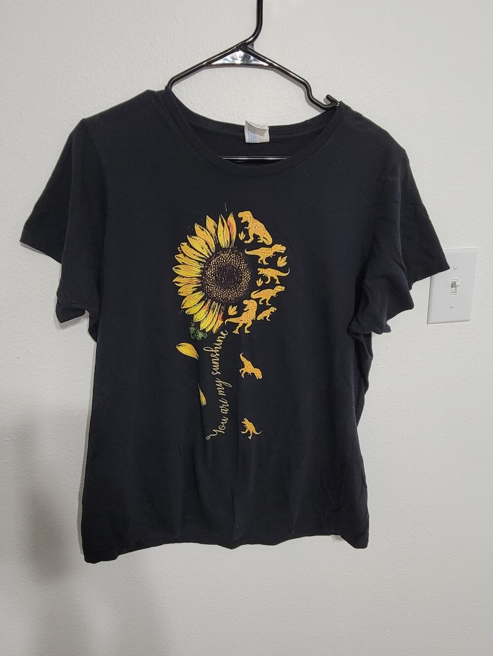 Port and Company Black Short-Sleeve Tee with Yellow Sunflower Graphic